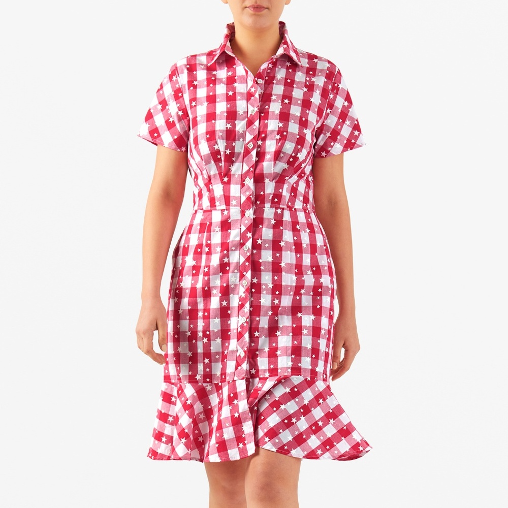 Gingham check star print shirtdress